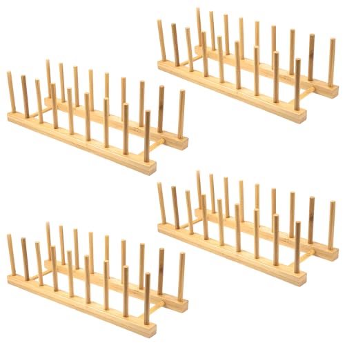 BZUEPRS 4 escurreplatos de madera de bambú, soporte para...